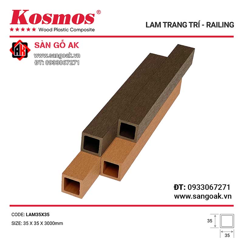 Thanh lam gỗ nhựa ngoài trời Kosmos - LAM35X35 Light Wood